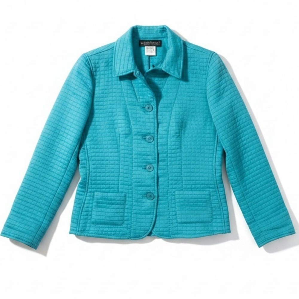 Harve Benard by Benard Holtzman Turquoise Quilted‎ Grid Jacket, Woman's Size 10